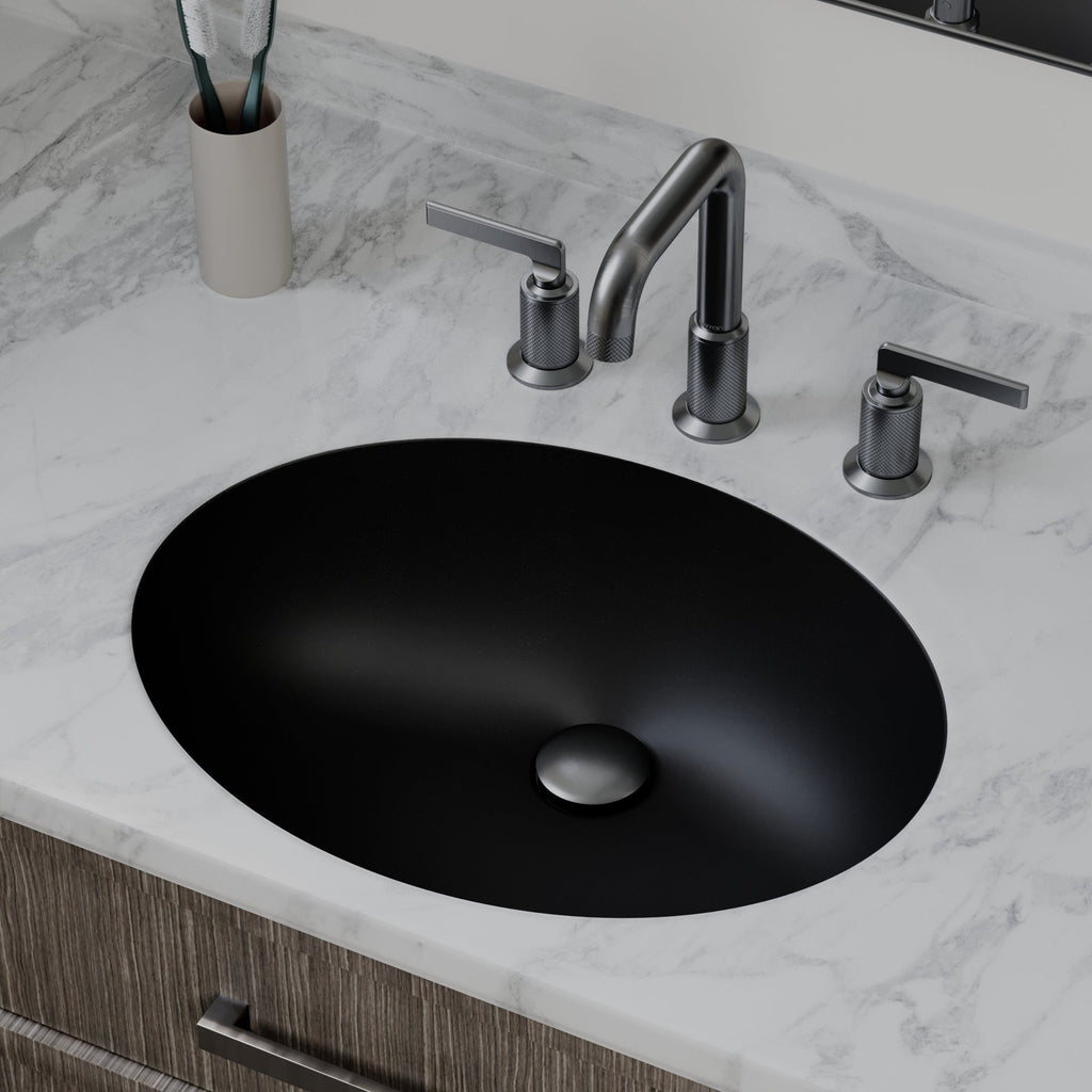 19" Seamless Undermount Quartz Composite Bathroom Sink In Black