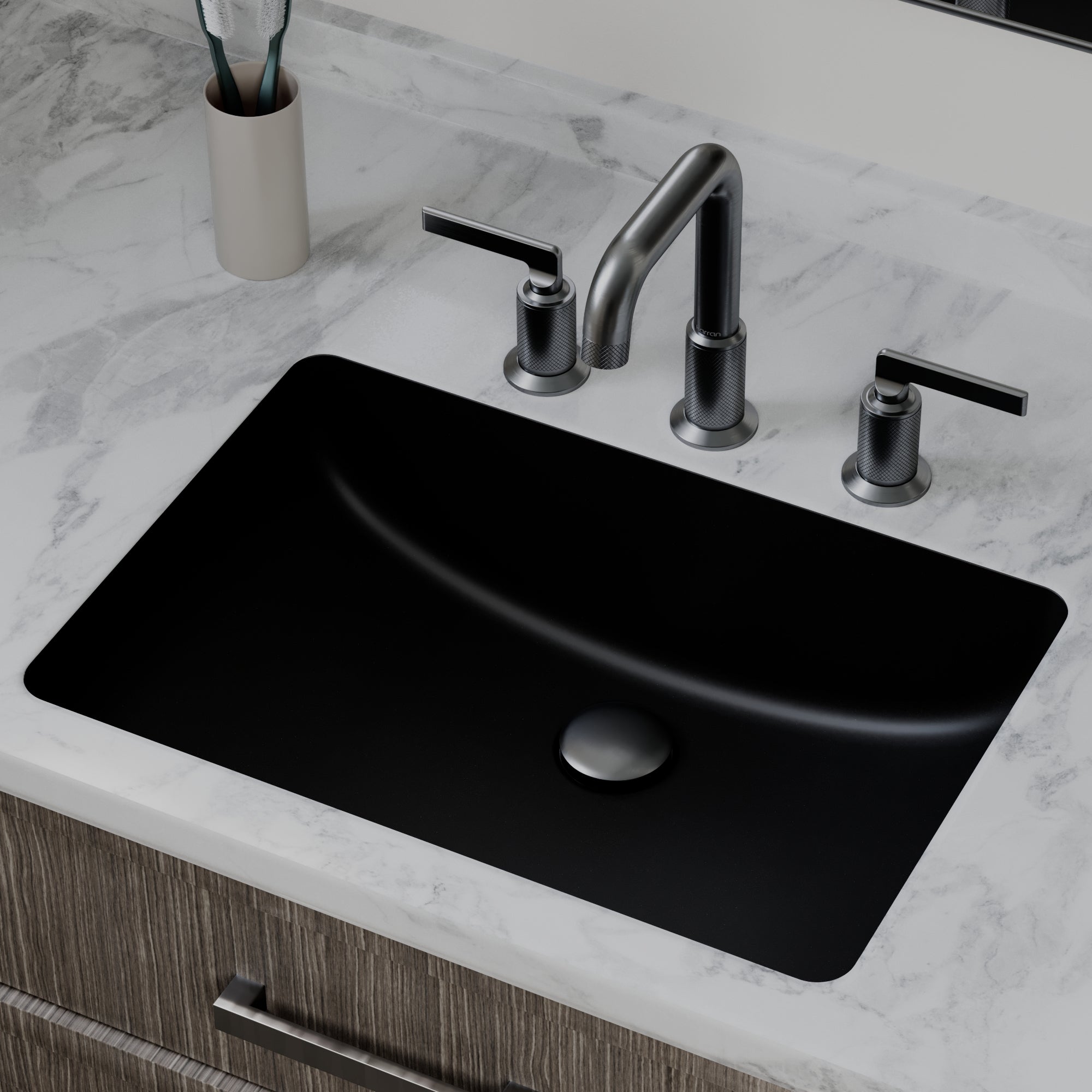 20" Seamless Undermount Quartz Composite Bathroom Sink In Black