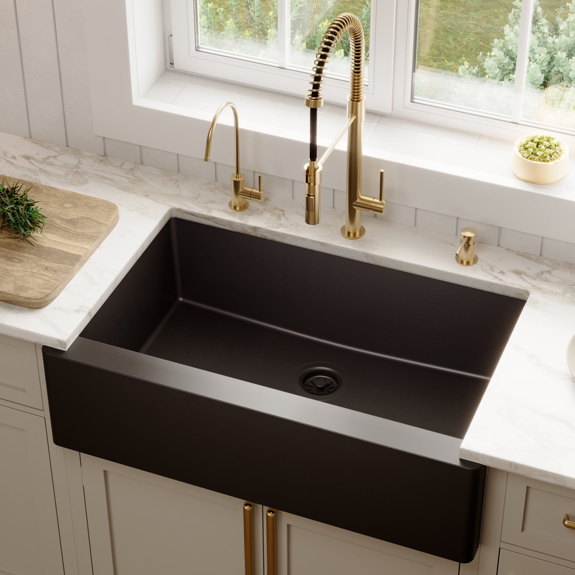 34" Farmhouse Large Single Bowl Quartz Composite Kitchen Sink In Black