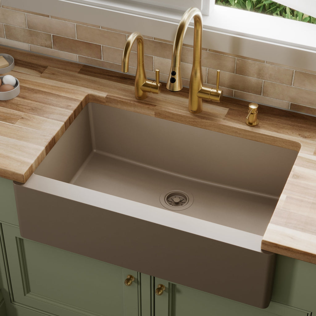 34" Farmhouse Large Single Bowl Quartz Composite Kitchen Sink In Concrete