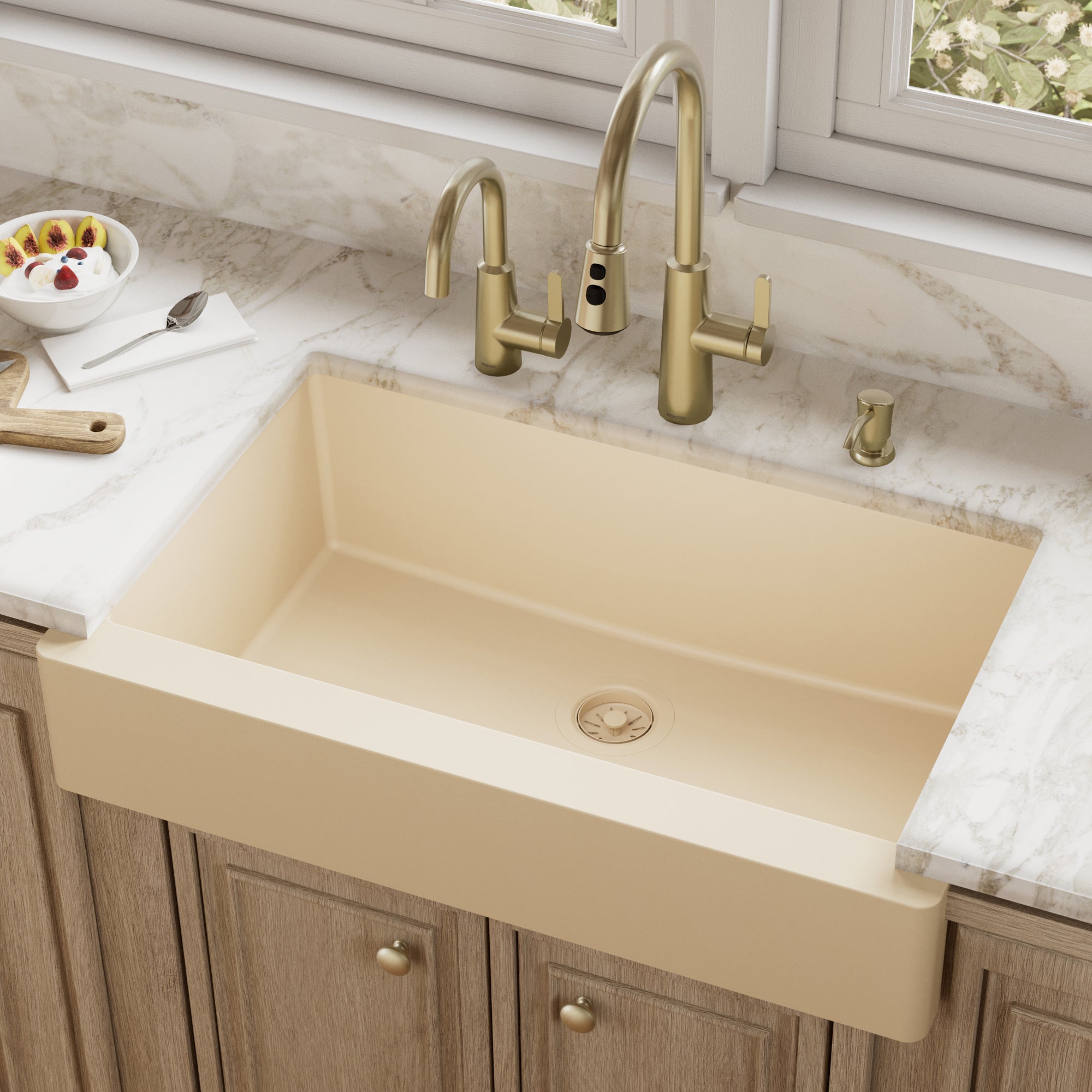 34" Retrofit Farmhouse Large Single Bowl Quartz Composite Kitchen Sink In Bisque