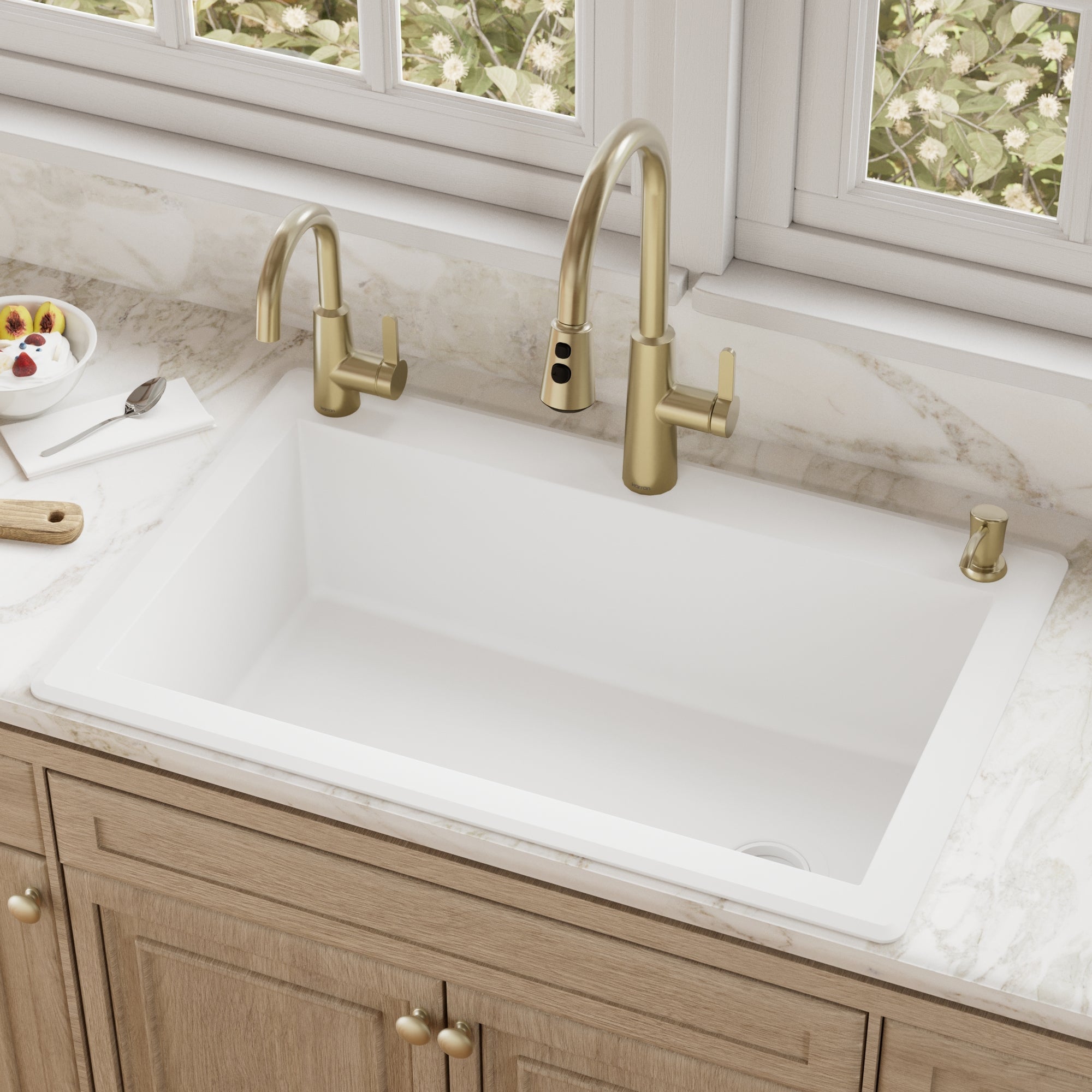 33" Top Mount Large Single Bowl Quartz Composite Kitchen Sink In White