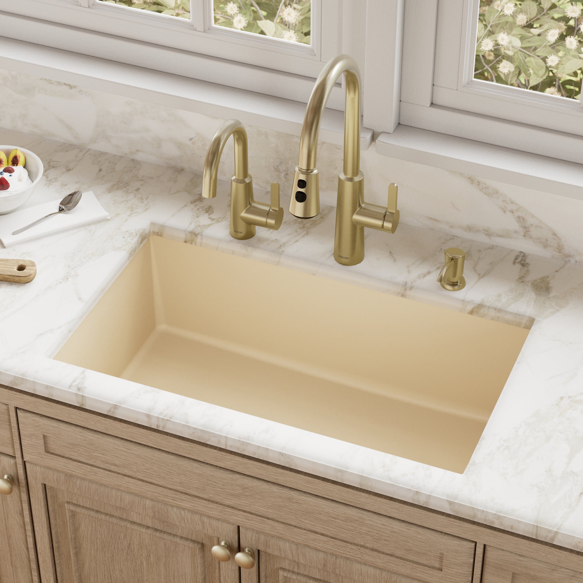 31-5/8" Undermount Large Single Bowl Quartz Composite Kitchen Sink In Bisque