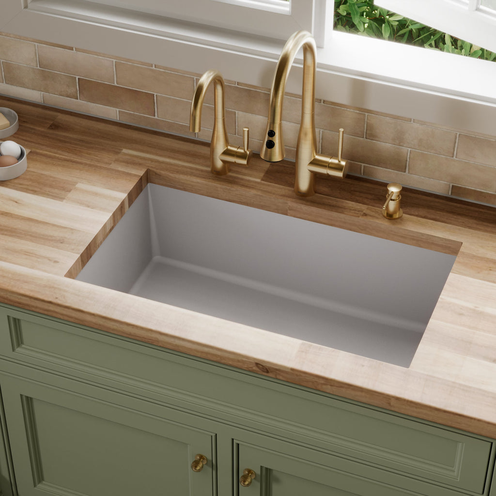 31-5/8" Undermount Large Single Bowl Quartz Composite Kitchen Sink In Grey