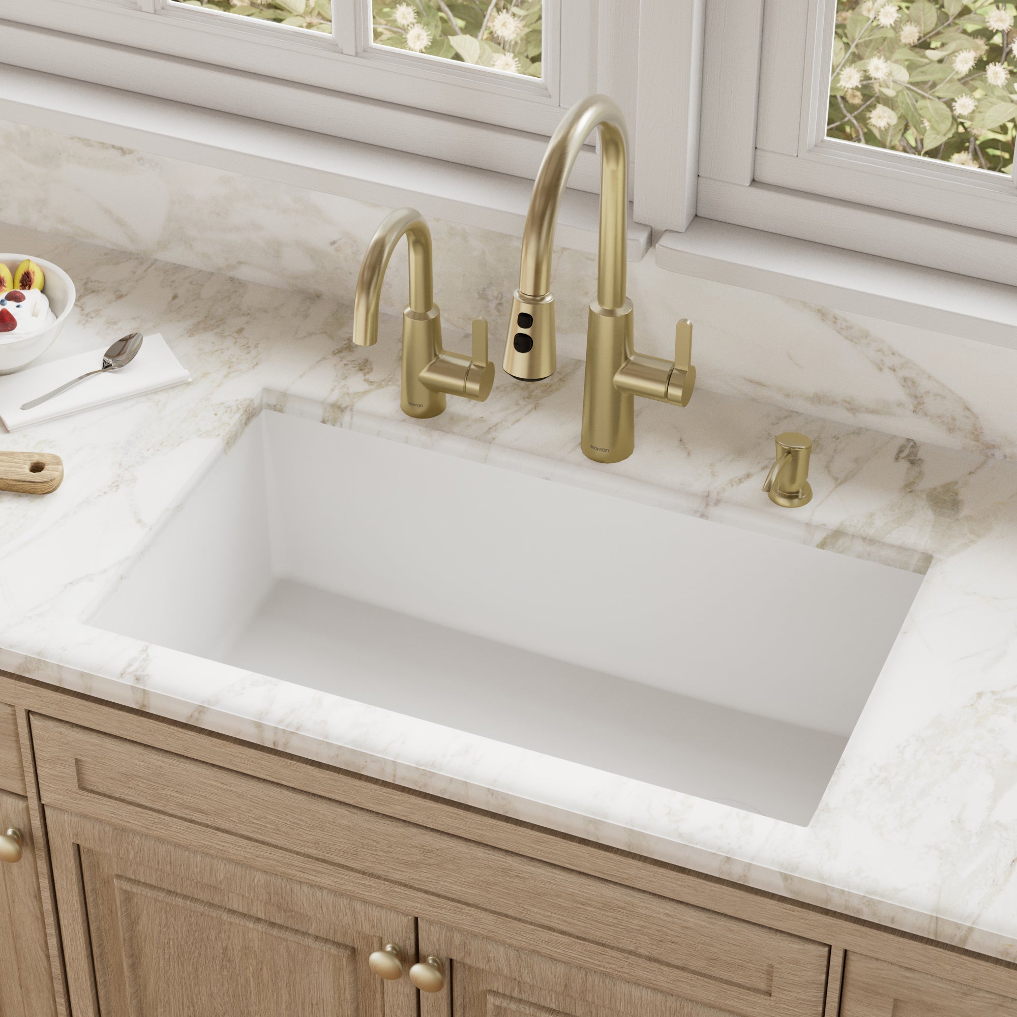 31-5/8" Undermount Large Single Bowl Quartz Composite Kitchen Sink In White