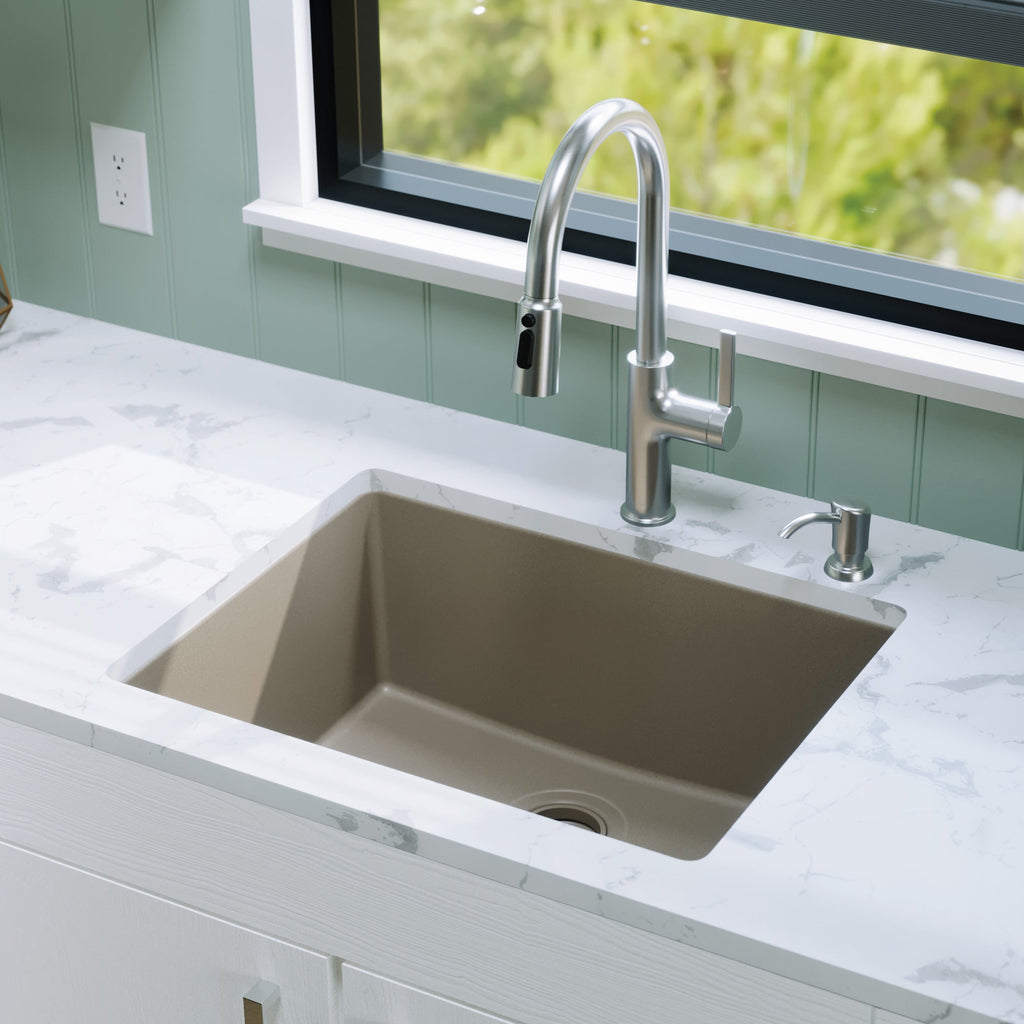 24-3/8" Undermount Single Bowl Quartz Composite Kitchen Sink In Concrete