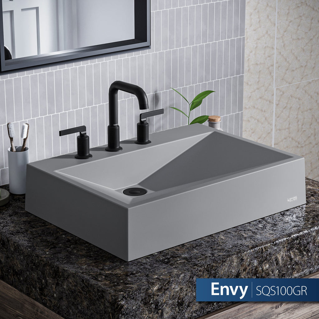 24-1/4" Vessel Quartz Composite Bathroom Sink In Grey