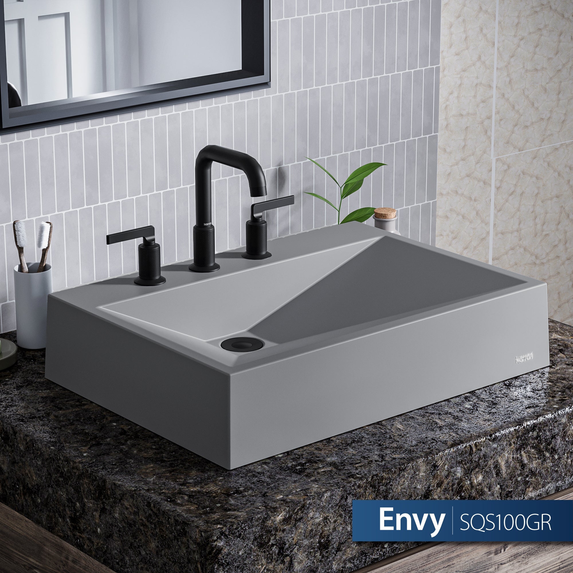 24-1/4" Vessel Quartz Composite Bathroom Sink In Grey