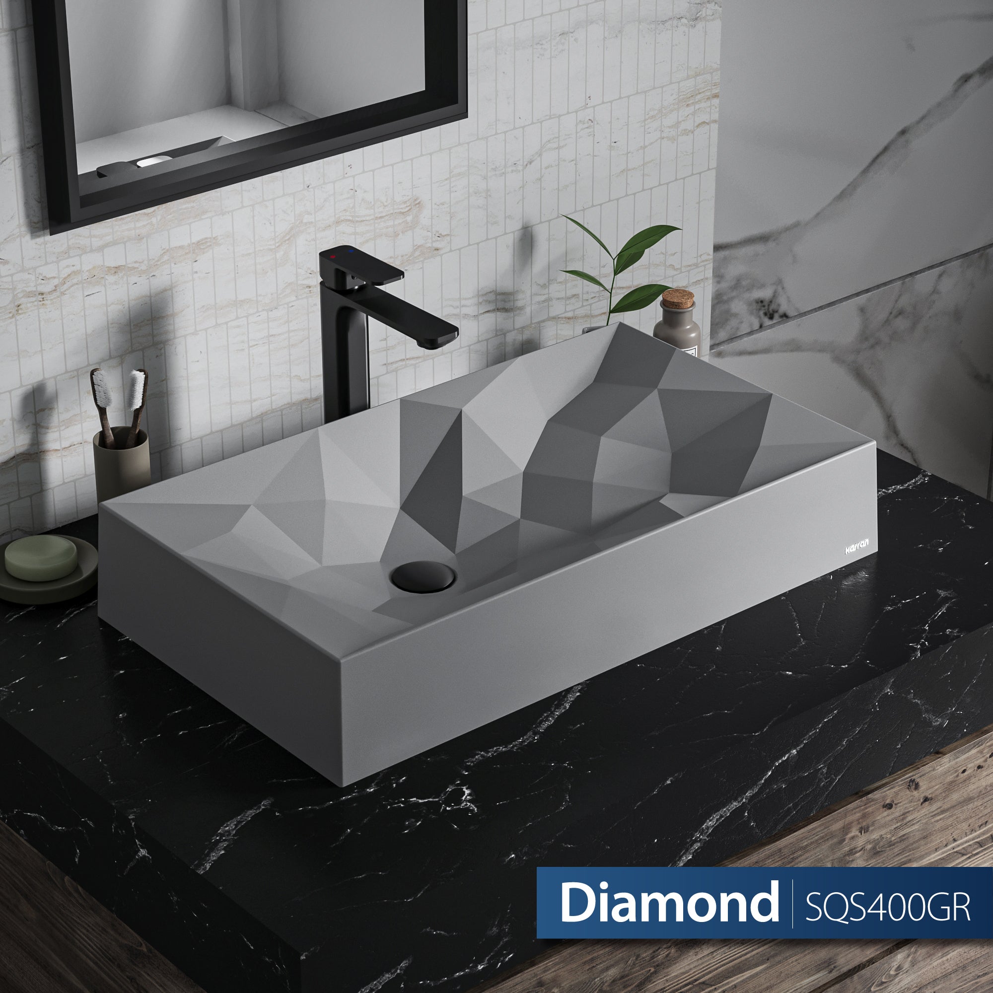28-1/8" Vessel Quartz Composite Bathroom Sink In Grey