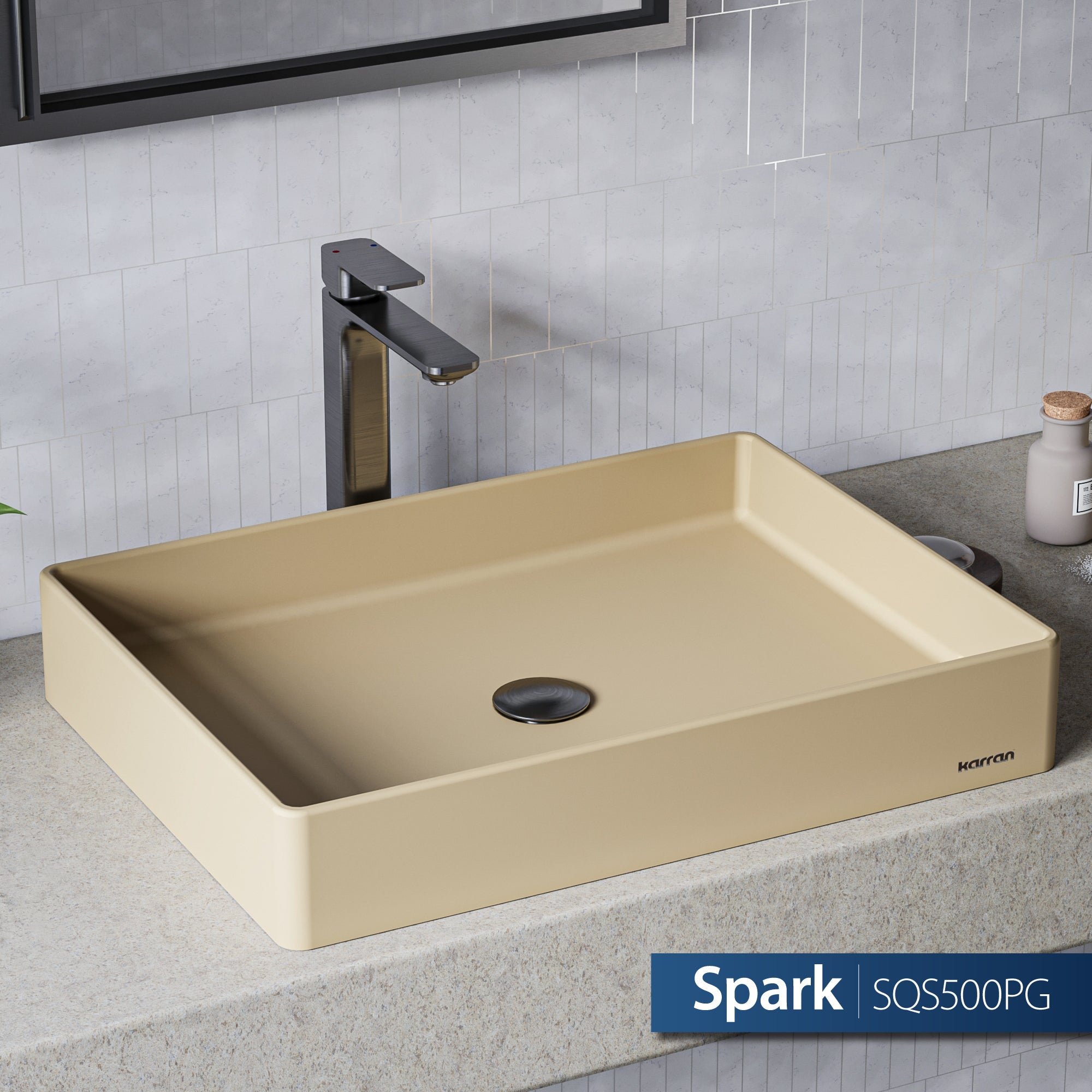 23-5/8" Vessel Quartz Composite Bathroom Sink In Pale Gold