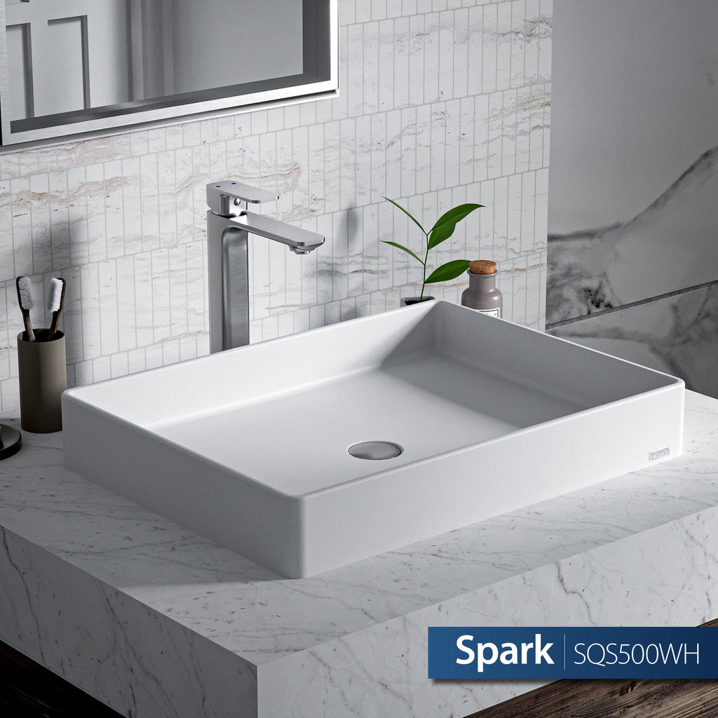 23-5/8" Vessel Quartz Composite Bathroom Sink In White