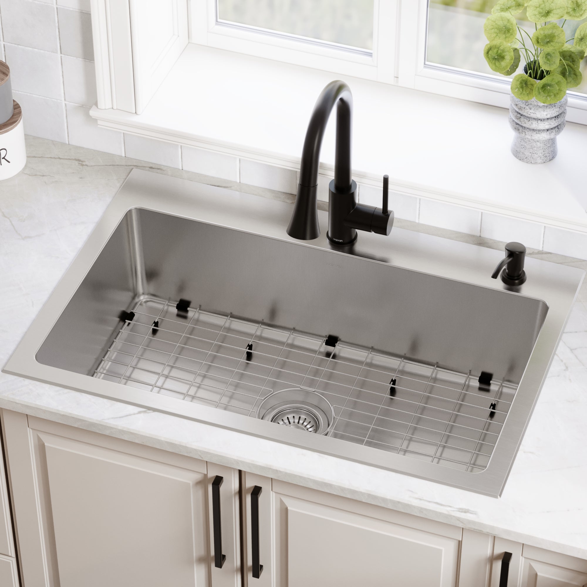 Lansen 33" Top Mount 18 Gauge Single Bowl Stainless Steel Sink with Accessories
