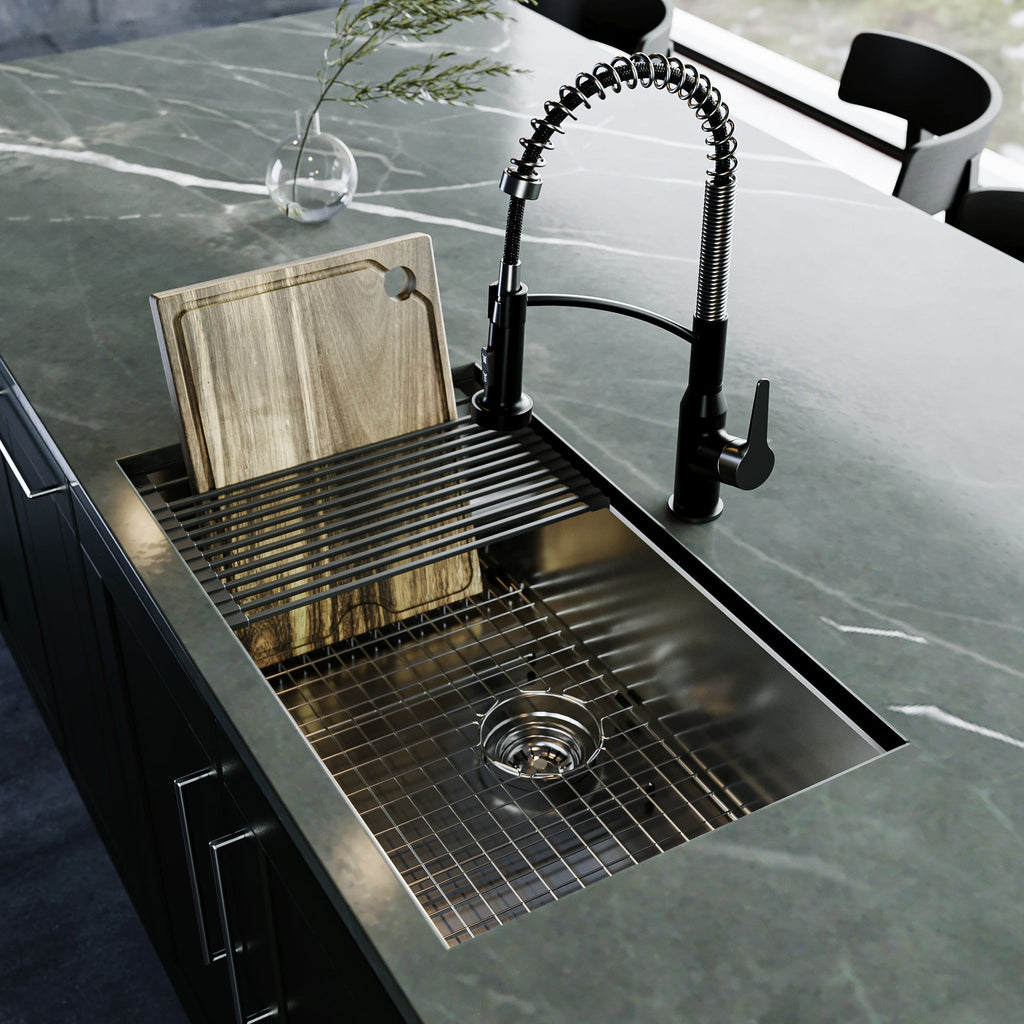 Fusion 31" Undermount Workstation 18 Gauge Single Bowl Stainless Steel Sink with Accessories
