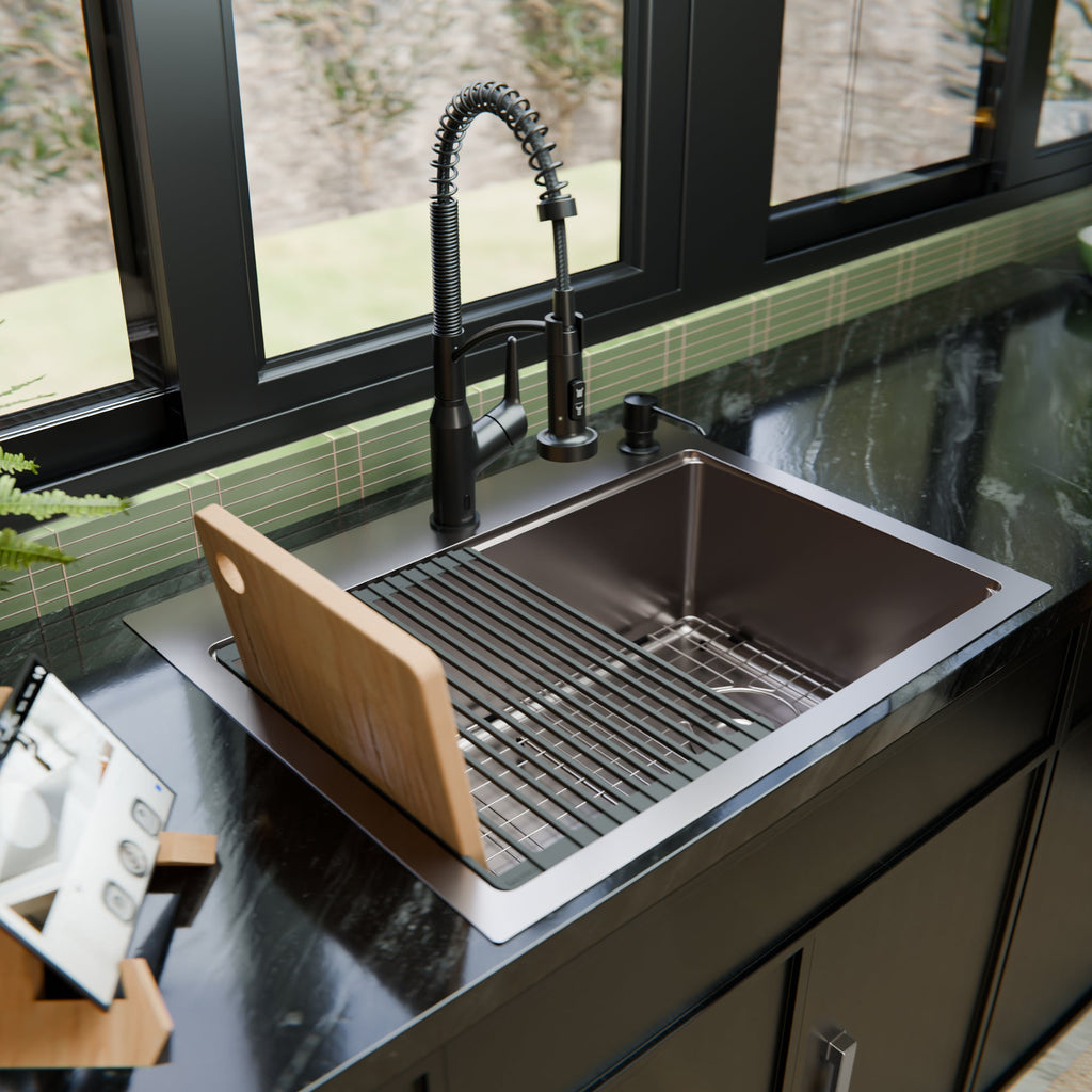 Fusion 28" Top Mount Workstation 16 Gauge Single Bowl Stainless Steel Sink with Accessories
