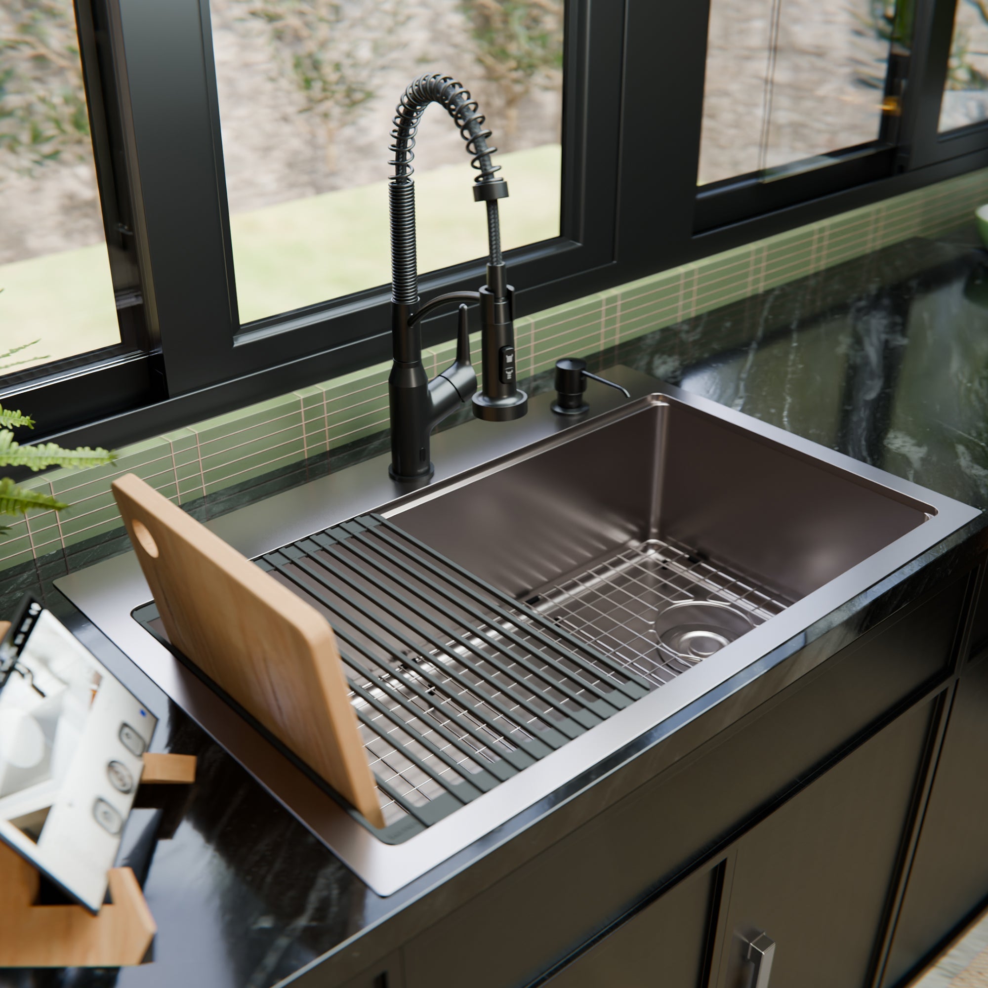 Fusion 33" Top Mount Workstation 16 Gauge Single Bowl Stainless Steel Sink with Accessories