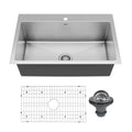 33" Top Mount Large Single Bowl Stainless Steel Kitchen Sink Kit