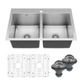33" Top Mount Double Equal Bowl Stainless Steel Kitchen Sink Kit
