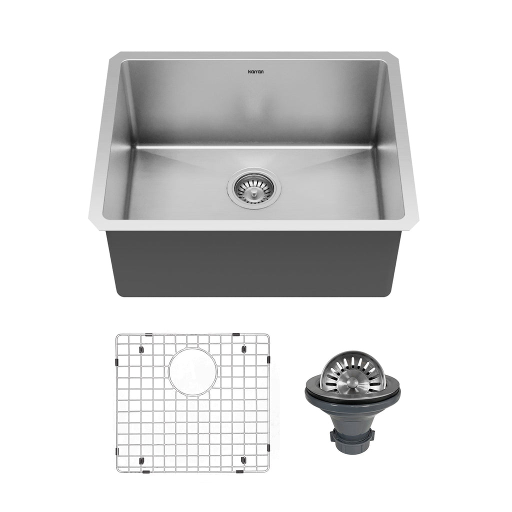Elite 23" Undermount 16 Gauge Single Bowl Stainless Steel Kitchen Sink with Accessories