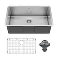 Elite 30" Undermount 16 Gauge Single Bowl Stainless Steel Kitchen Sink with Accessories