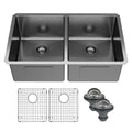 Elite 32" Undermount 16 Gauge Stainless Steel Double Bowl Kitchen Sink In Gunmetal Black
