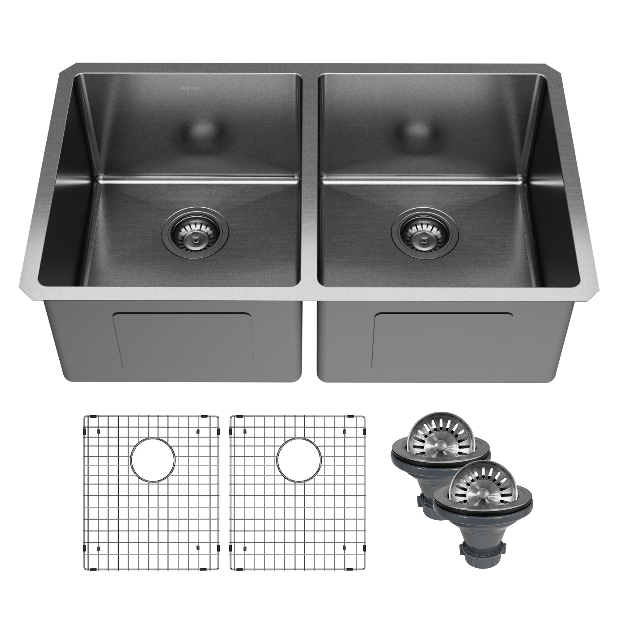Elite 32" Undermount 16 Gauge Stainless Steel Double Bowl Kitchen Sink In Gunmetal Black