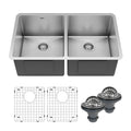 Elite 32" Undermount 16 Gauge Double Bowl Stainless Steel Kitchen Sink with Accessories