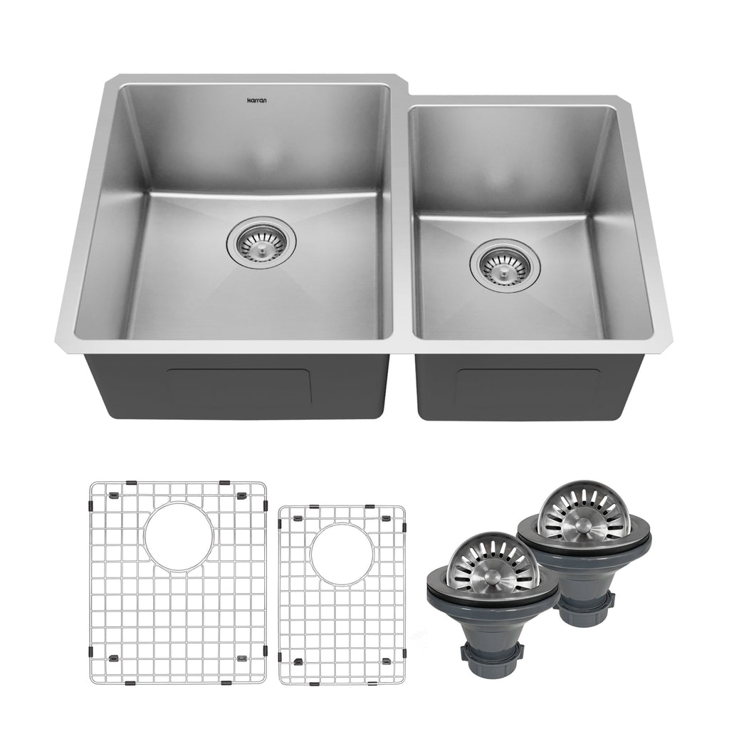 Elite 33" Undermount 16 Gauge Double Bowl Stainless Steel Kitchen Sink with Accessories