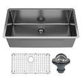 Elite 32" Undermount 16 Gauge Single Bowl Stainless Steel Kitchen Sink In Gunmetal Black