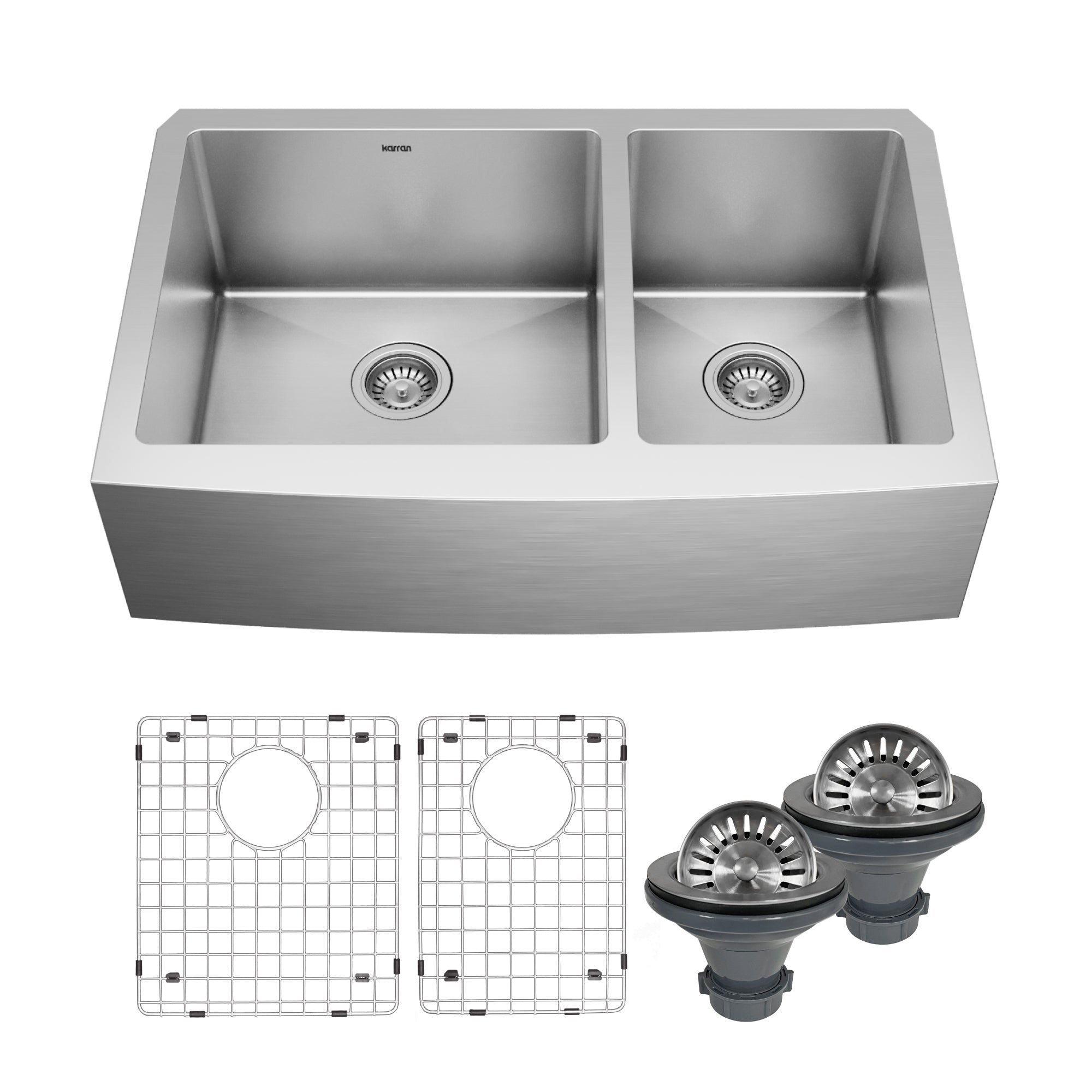 Elite 33" Apron Front 16 Gauge Double Offset Bowl Stainless Steel Kitchen Sink with Accessories