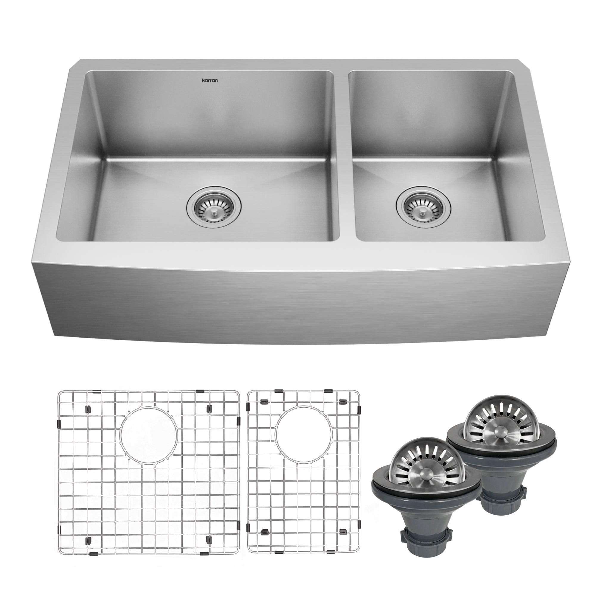 36" Farmhouse Double Offset Bowl Stainless Steel Kitchen Sink Kit