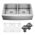36" Farmhouse Double Equal Bowl Stainless Steel Kitchen Sink Kit