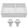 Fireclay 33" Reversible Apron Front Double Bowl Kitchen Sink In White