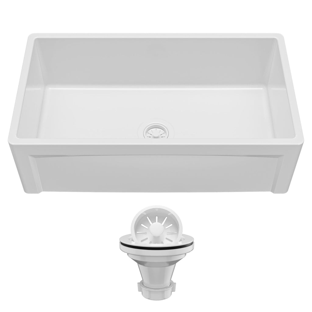 Fireclay 33" Reversible Apron Front Single Bowl Kitchen Sink In White