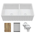 Fireclay 33" Reversible Apron Front Double Bowl Workstation Kitchen Sink In White