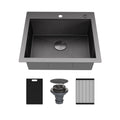Matrix 25" Top Mount Workstation 16 Gauge Single Bowl Stainless Steel Kitchen Sink In Gunmetal Grey with Accessories