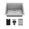 Matrix 25" Top Mount Workstation 16 Gauge Single Bowl Stainless Steel Kitchen Sink with Accessories