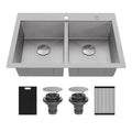 Matrix 33" Top Mount Workstation 16 Gauge Double Bowl Stainless Steel Kitchen Sink with Accessories