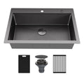 Matrix 33" Top Mount Workstation 16 Gauge Single Bowl Stainless Steel Kitchen Sink In Gunmetal Grey with Accessories