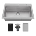 Matrix 33" Top Mount Workstation 16 Gauge Single Bowl Stainless Steel Kitchen Sink with Accessories