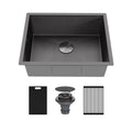 Matrix 24" Undermount Workstation 16 Gauge Single Bowl Stainless Steel Kitchen Sink In Gunmetal Grey with Accessories