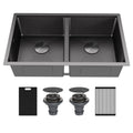 Matrix 32" Undermount Workstation 16 Gauge Double Bowl Stainless Steel Kitchen Sink In Gunmetal Grey with Accessories