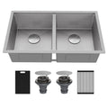 Matrix 32" Undermount Workstation 16 Gauge Double Bowl Stainless Steel Kitchen Sink with Accessories