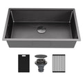Matrix 32" Undermount Workstation 16 Gauge Single Bowl Stainless Steel Kitchen Sink In Gunmetal Grey with Accessories