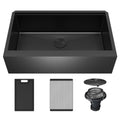 Matrix 33" Farmhouse Workstation 16 Gauge Single Bowl Gunmetal Grey Kitchen Sink with Accessories