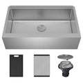 Matrix 33" Farmhouse Workstation 16 Gauge Single Bowl Stainless Steel Kitchen Sink with Accessories