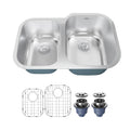 Profile 31" Undermount 18 Gauge Double Offset Bowl Stainless Steel Kitchen Sink with Accessories