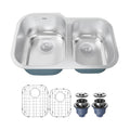 Profile 31" Undermount 18 Gauge Double Offset Bowl Stainless Steel Kitchen Sink with Accessories