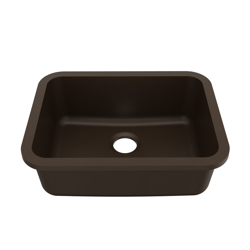 24-1/8" Seamless Undermount Single Bowl Quartz Composite Kitchen Sink In Brown