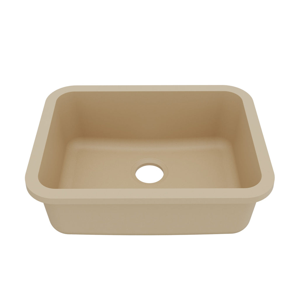 24-1/8" Seamless Undermount Single Bowl Quartz Composite Kitchen Sink In Bisque