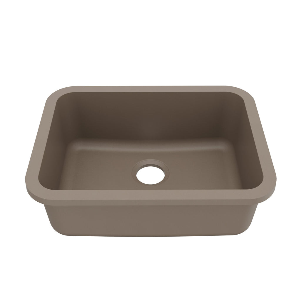 24-1/8" Seamless Undermount Single Bowl Quartz Composite Kitchen Sink In Concrete
